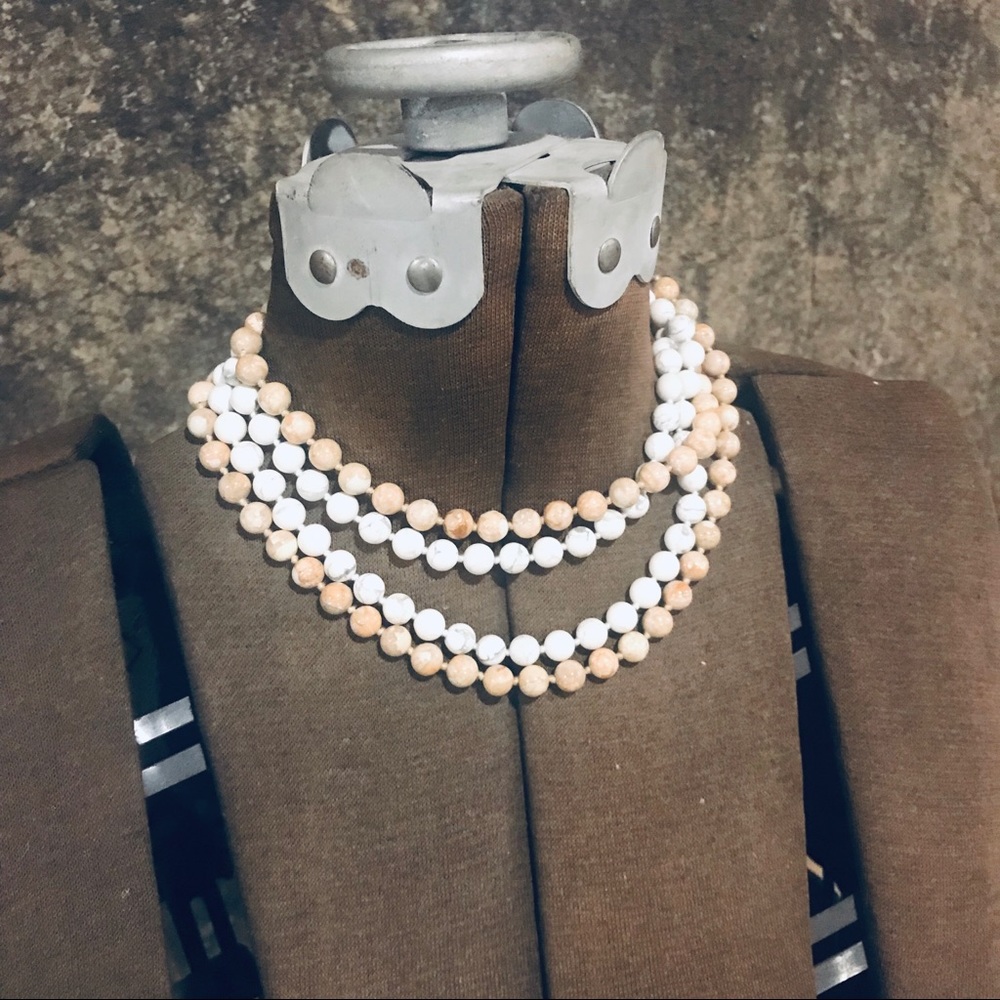 Vintage beaded necklaces marble stone 90s